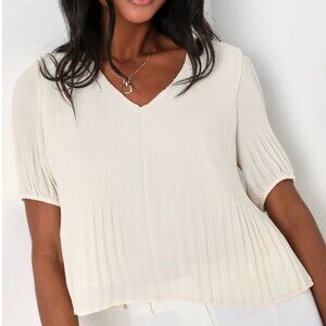 Lulus Ivory Plisse Short Sleeve Top (L)